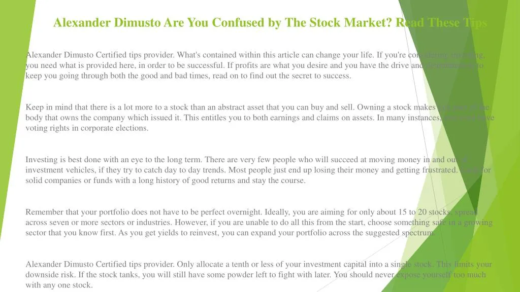 alexander dimusto are you confused by the stock market read these tips