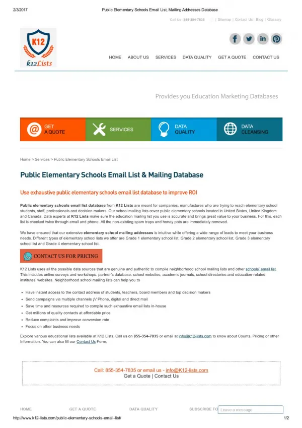 Public Elementary School Mailing Lists