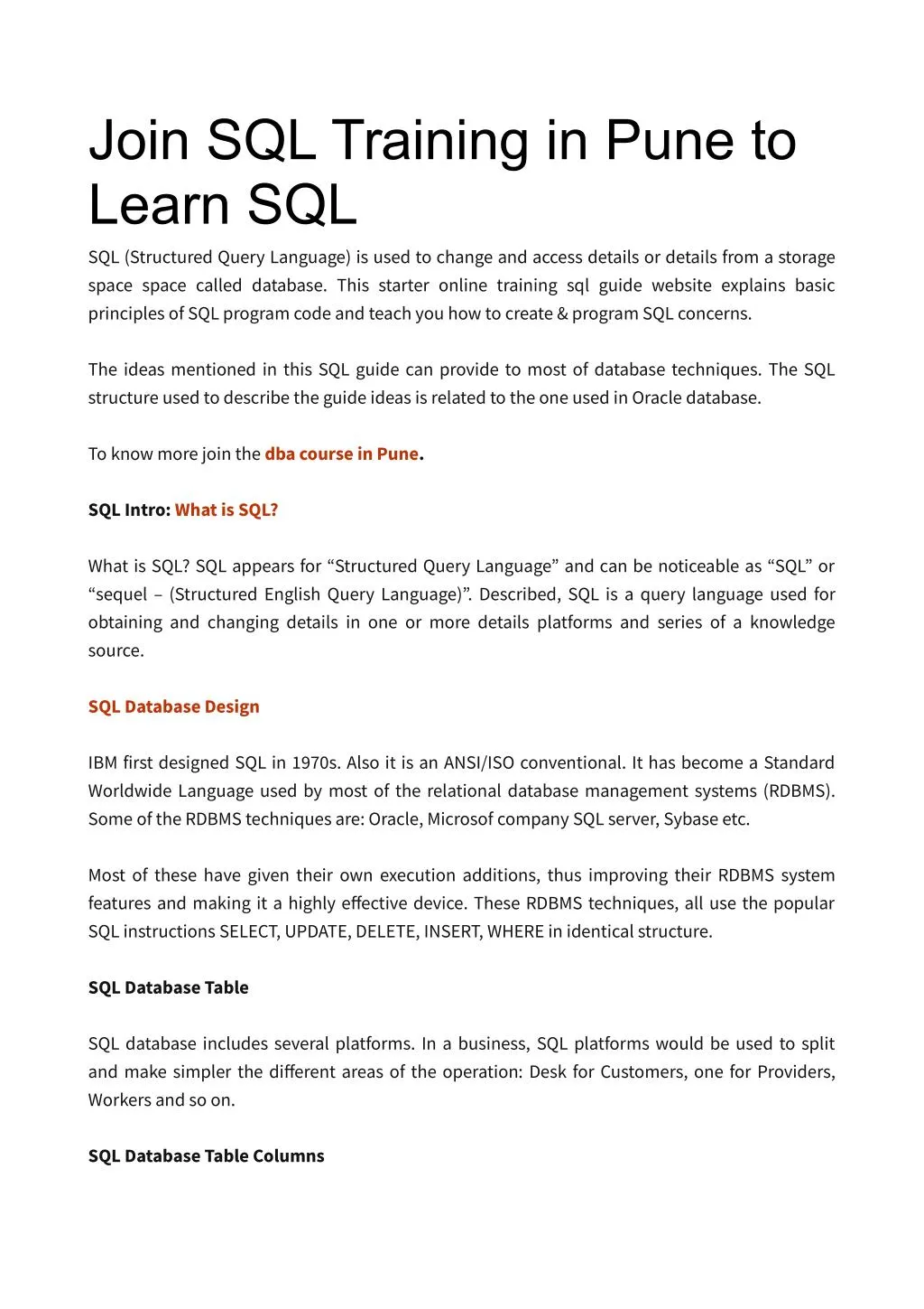 join sql training in pune to learn
