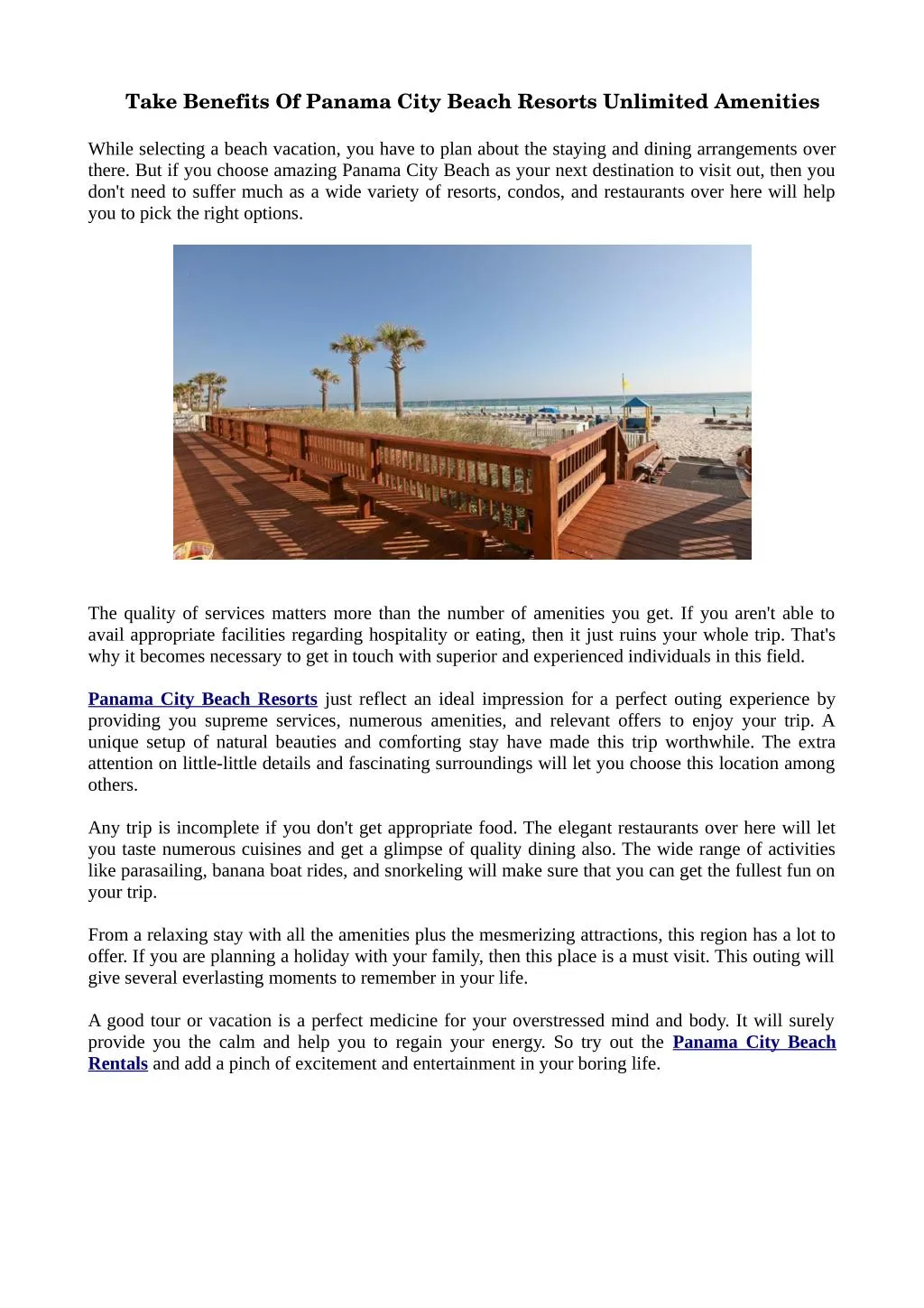 take benefits of panama city beach resorts
