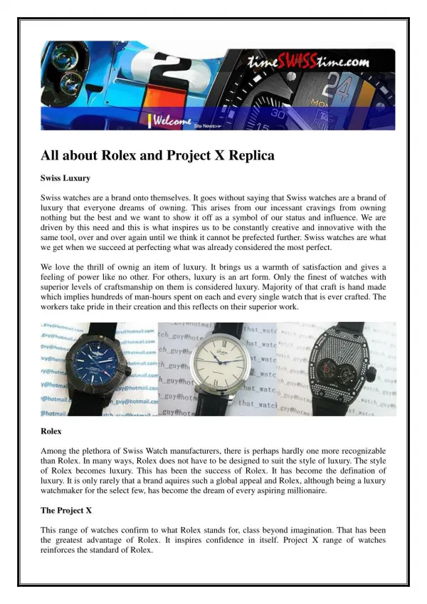 All about Rolex and Project X Replica