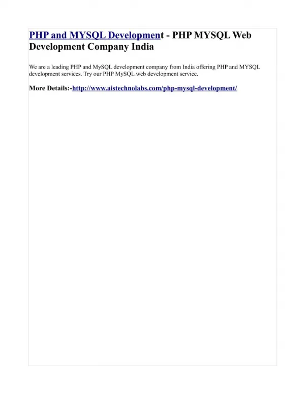 PHP and MYSQL Development - PHP MYSQL Web Development Company India