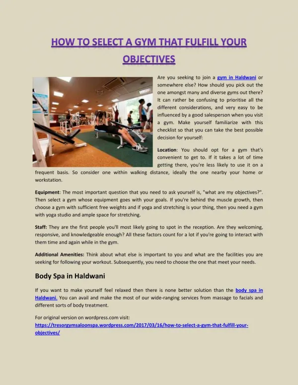 How to Select a Gym that Fulfill Your Objectives