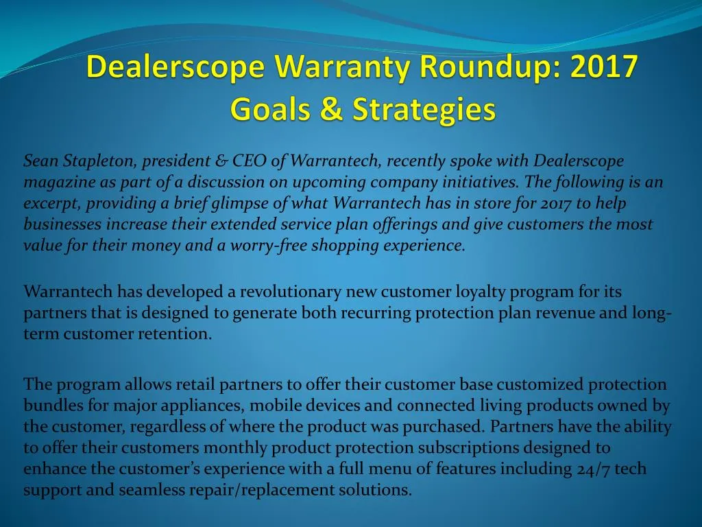 dealerscope warranty roundup 2017 goals strategies