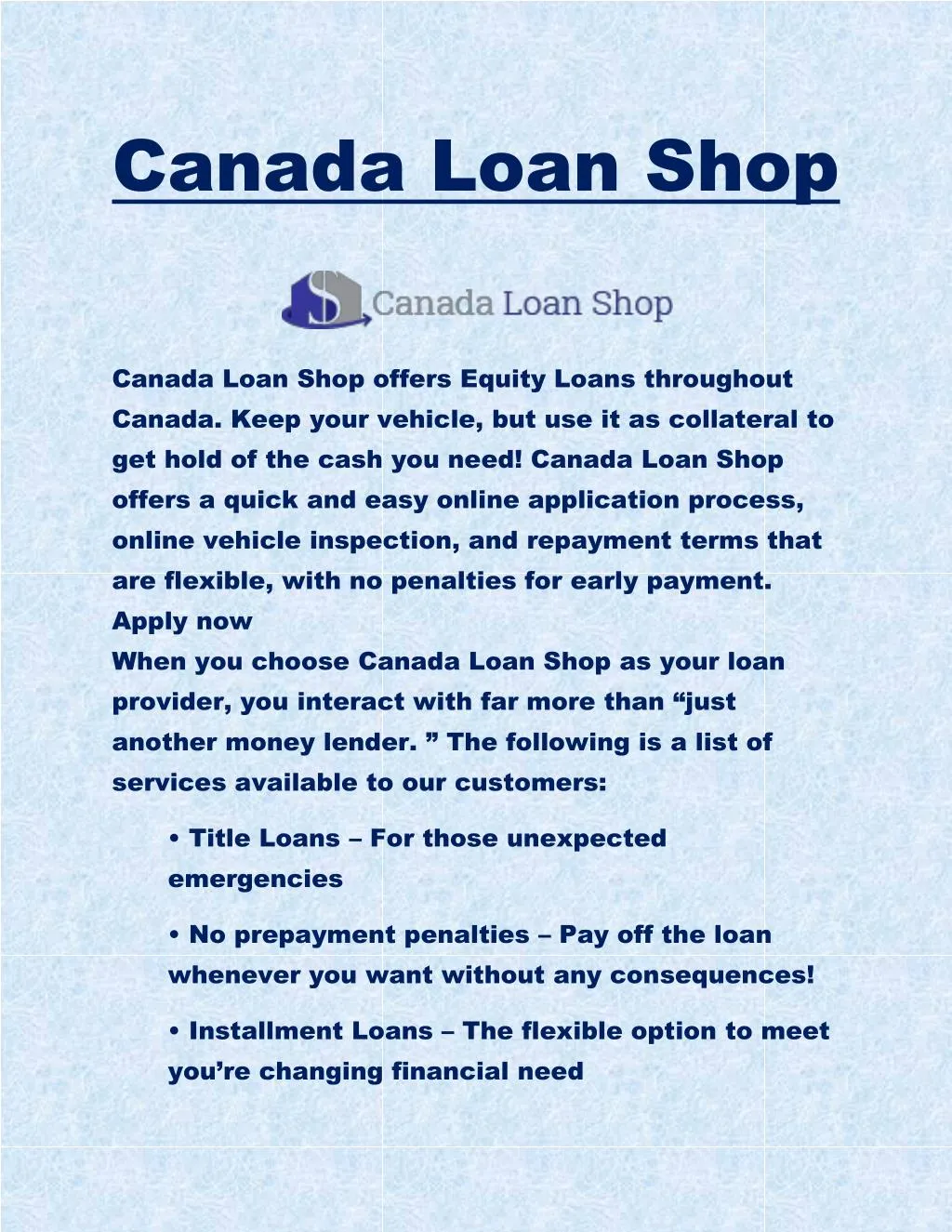 canada loan shop