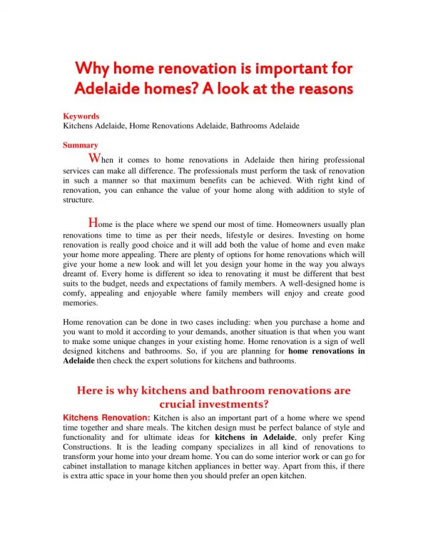 Why home renovation is important for Adelaide homes? A look at the reasons