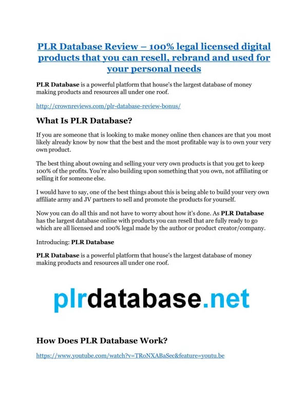 PLR Database review-- PLR Database (SECRET) bonuses