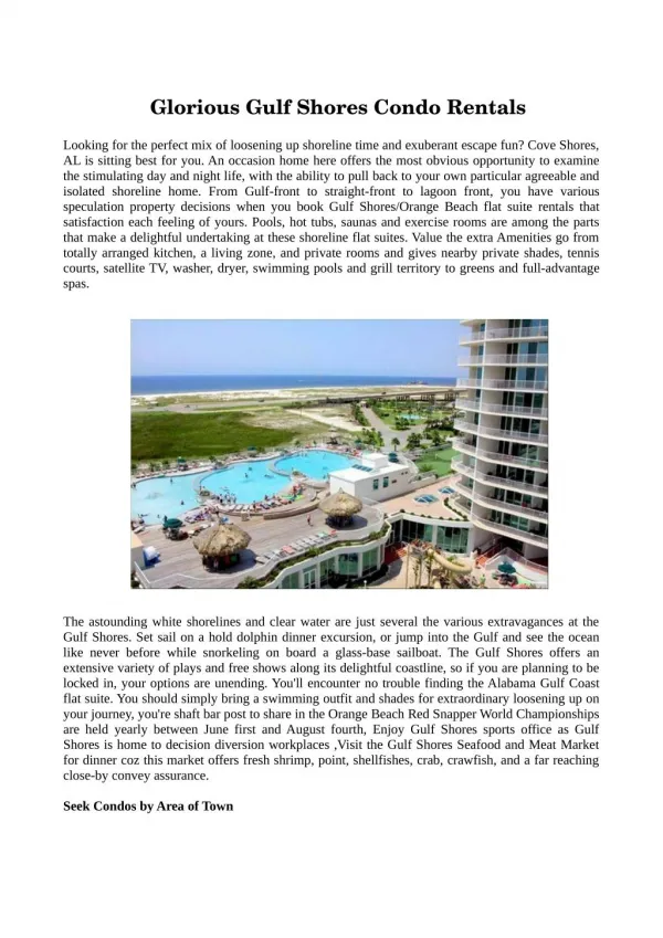 Verify The Details Related To Gulf Shores Condo Rentals