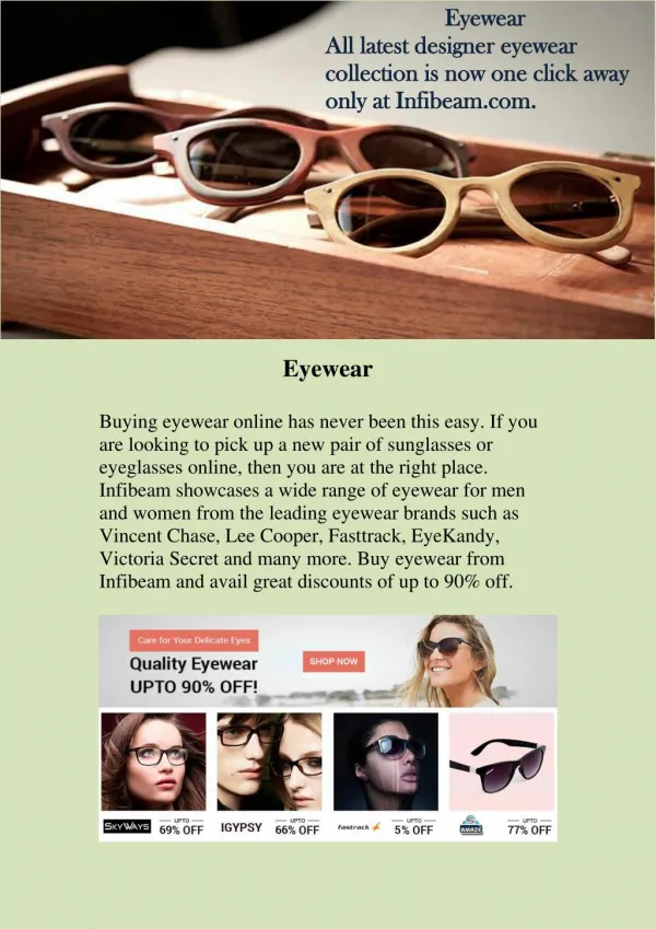 Buy eyewear online: Get the latest designer eyewear online only at Infibeam eyewear store.