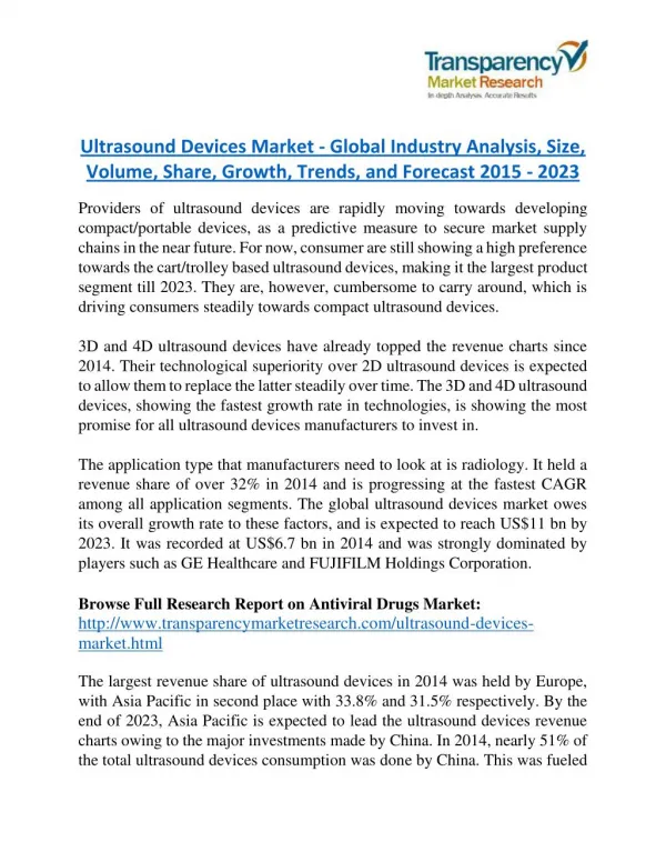 Ultrasound Devices Market - Global Industry Analysis, Size, Volume, Share, Growth, Trends, and Forecast 2015 - 2023