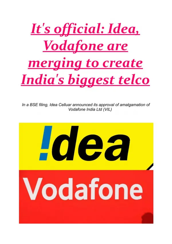 It's official: Idea, Vodafone are merging to create India's biggest telco