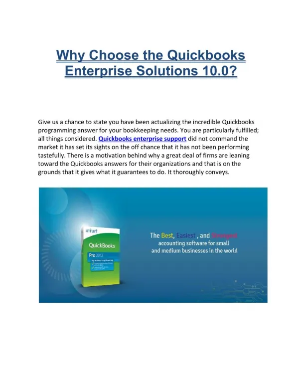 Why Choose the Quickbooks Enterprise Solutions 10.0?