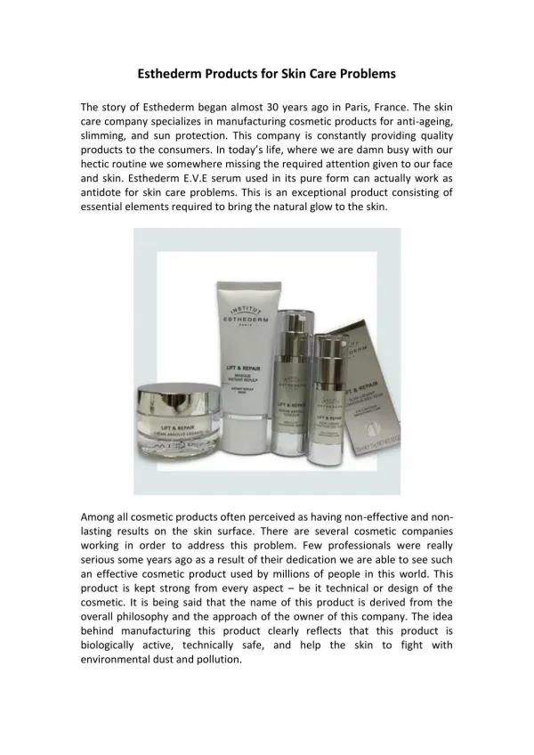 Esthederm Products for Skin Care Problems