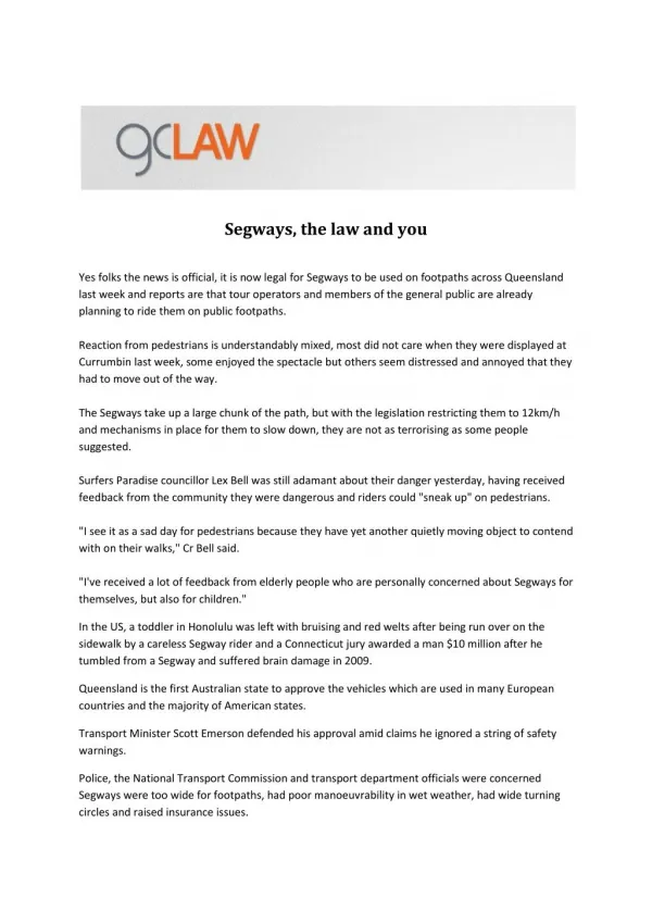 GC Law News - The Law and You on Segways