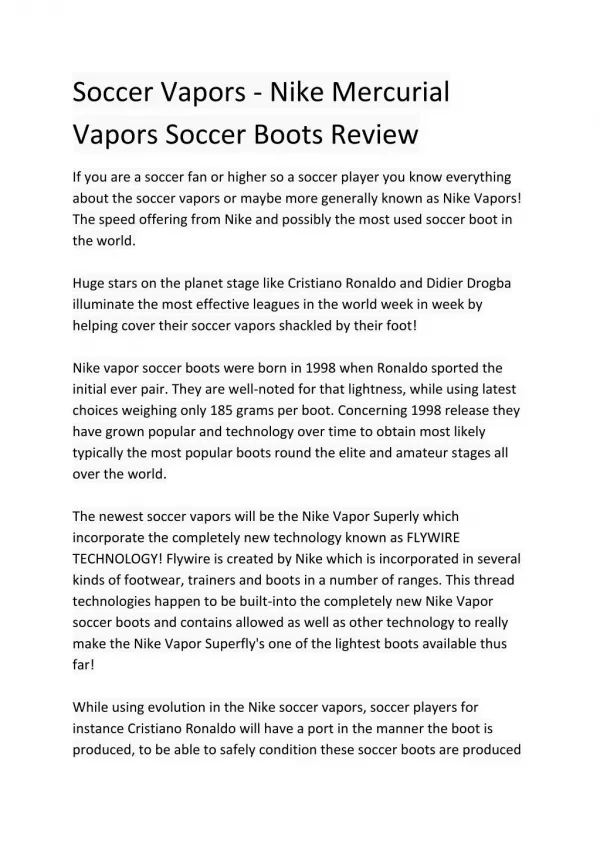 Soccer Vapors - Nike Mercurial Vapors Soccer Boots Review