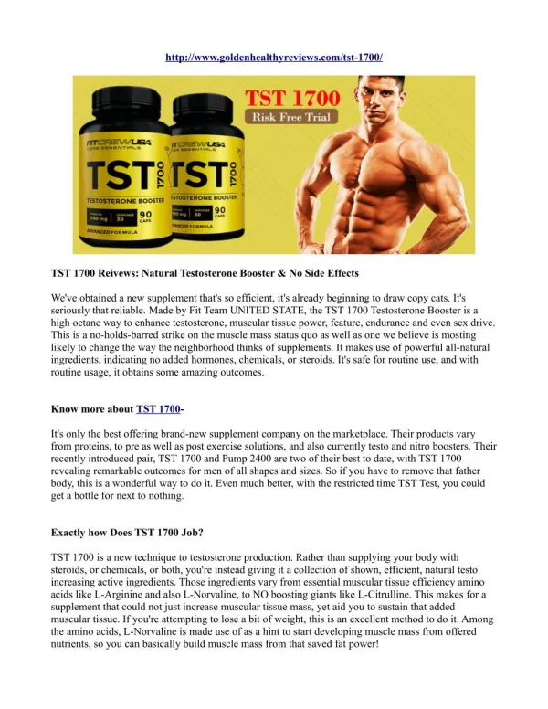 TST 1700 Reivews- Natural Testosterone Booster & No Side Effects