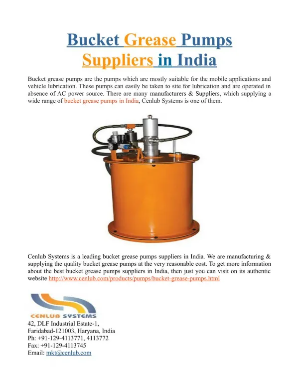 Bucket Grease Pumps Suppliers in India