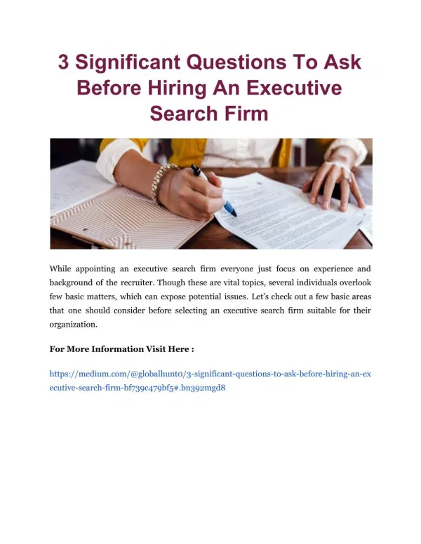 3 Significant Questions To Ask Before Hiring An Executive Search Firm
