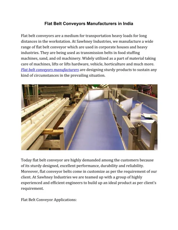Flat Belt Conveyors Manufacturers in India