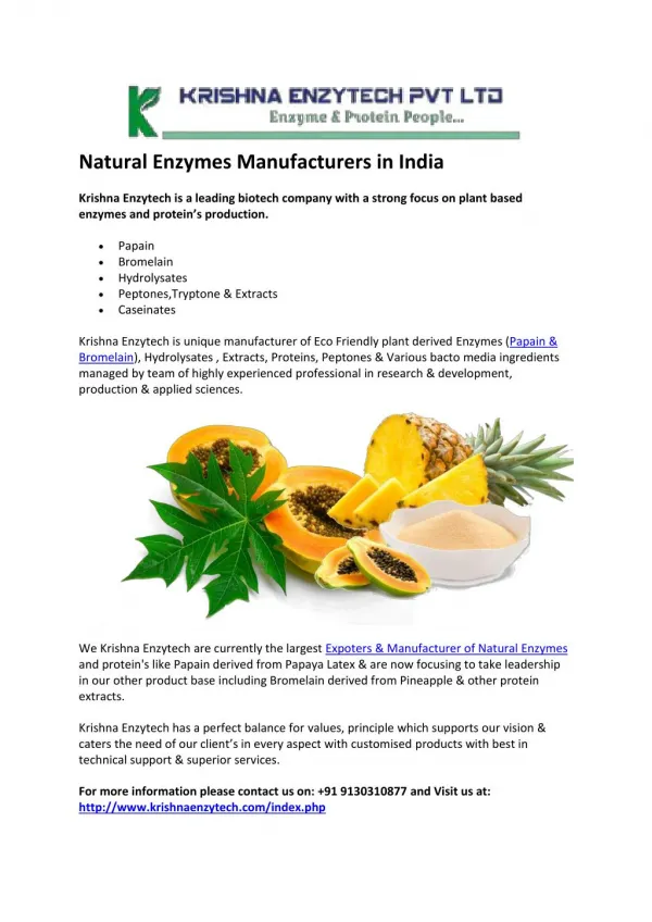 Natural Enzymes Manufacturers in India