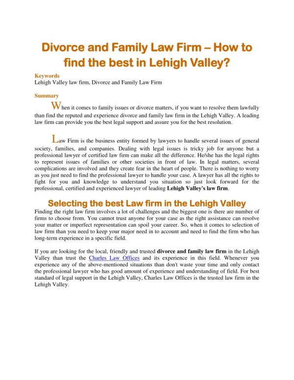 Divorce and Family Law Firm – How to find the best in Lehigh Valley?