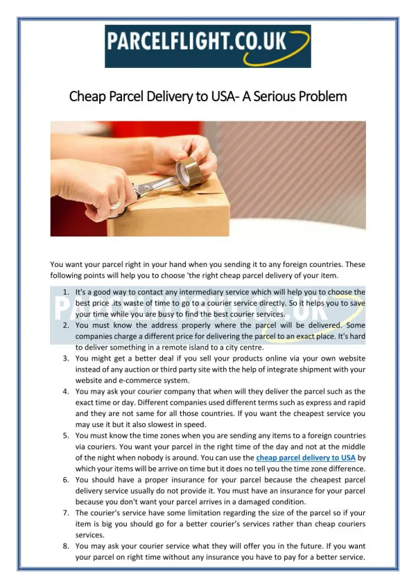 Cheap Parcel Delivery to USA - A Serious Problem