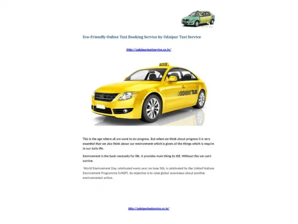 Eco-Friendly Online Taxi Booking Service by Udaipur Taxi Service