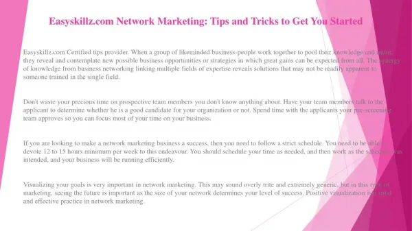 Easyskillz.com Network Marketing: Tips and Tricks to Get You Started