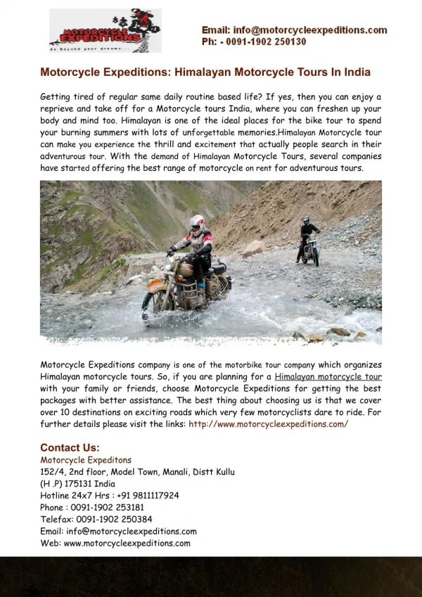 Himalayan Motorcycle Tours, Motorcycle Tours India