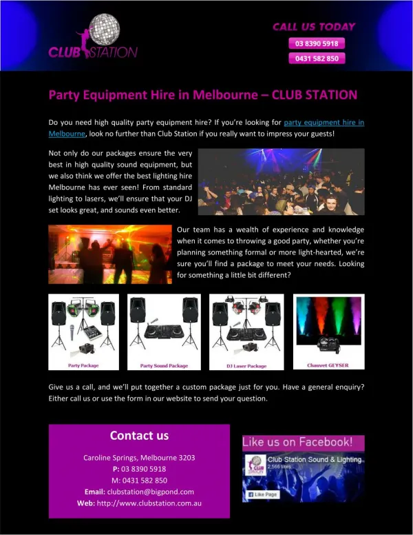 Party Equipment Hire in Melbourne – CLUB STATION
