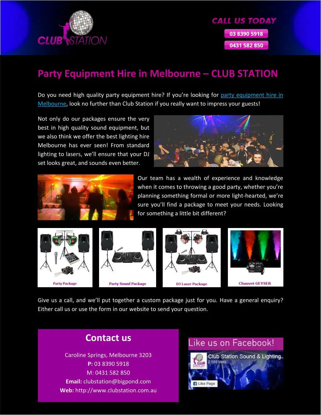 party equipment hire in melbourne club station