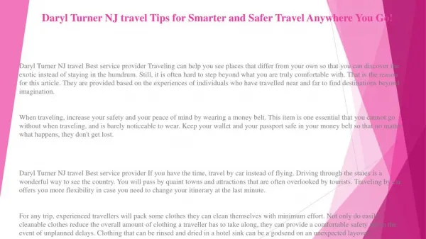 Daryl Turner NJ travel Is Traveling a Part of Your Life? Try These Ideas!