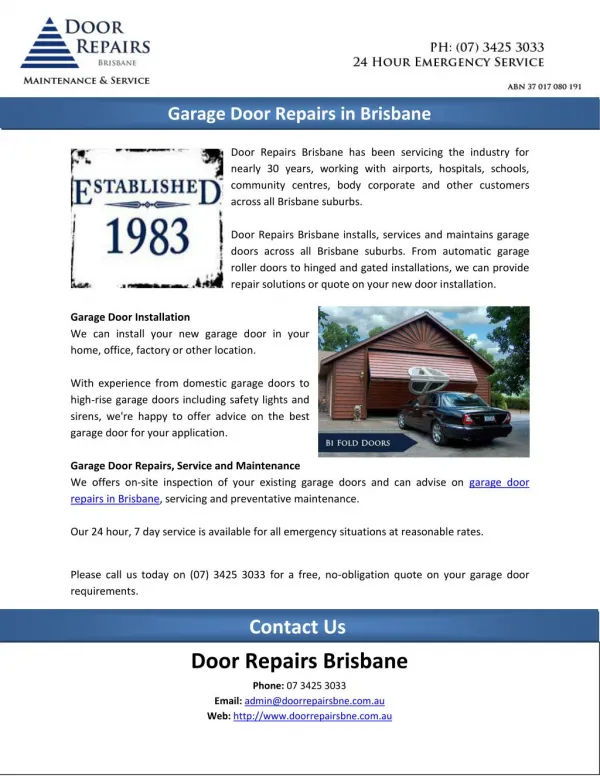 Garage Door Repairs in Brisbane