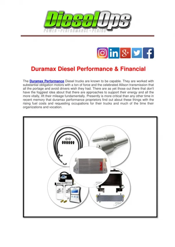 Duramax Diesel Performance & Financial