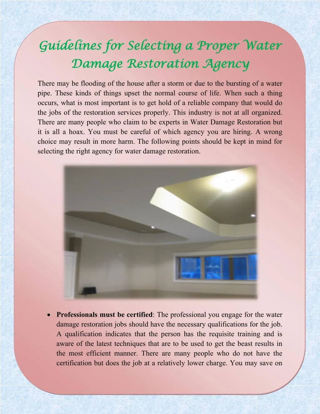 guidelines for selecting a proper water damage