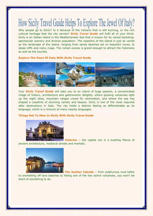 How Sicily Travel Guide Helps To Explore The Jewel Of Italy?