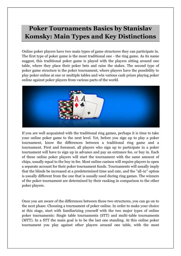 Poker Tournaments Basics by Stanislav Komsky: Main Types and Key Distinctions