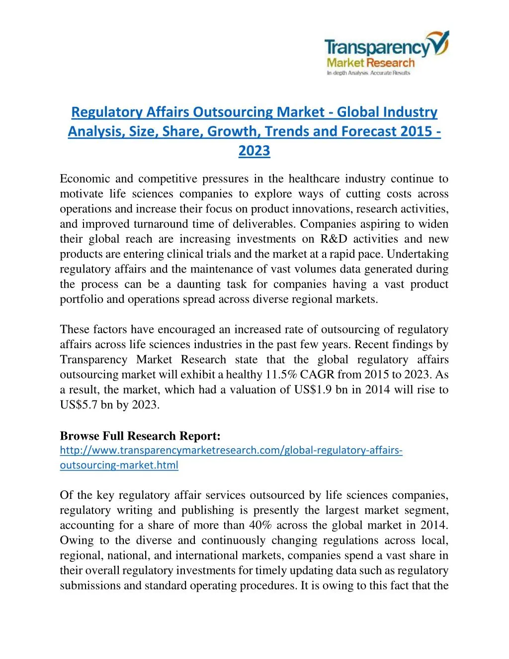 regulatory affairs outsourcing market global