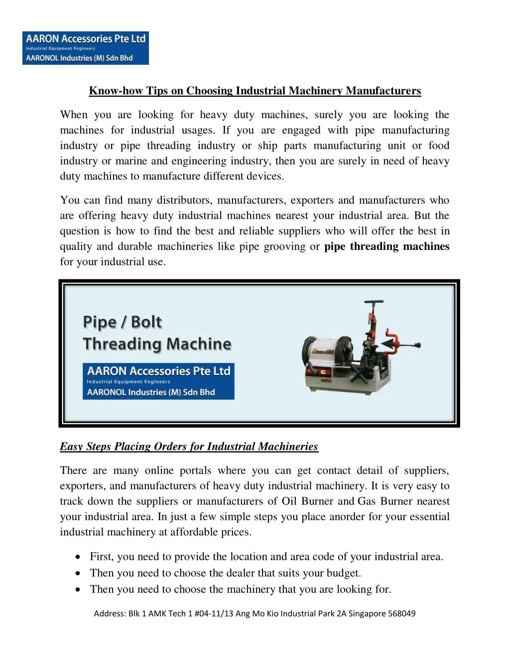 know how tips on choosing industrial machinery
