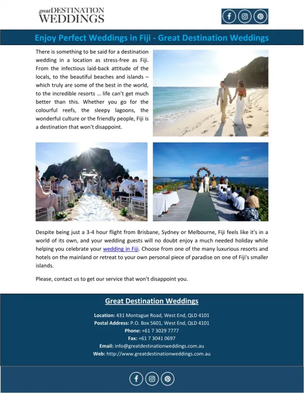 Enjoy Perfect Weddings in Fiji - Great Destination Weddings