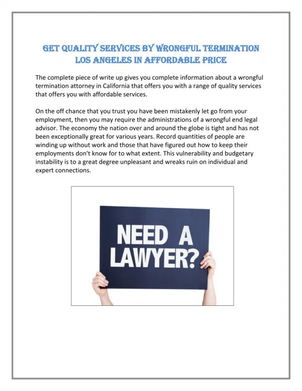 Get Quality Services By Wrongful Termination Los Angeles In Affordable Price