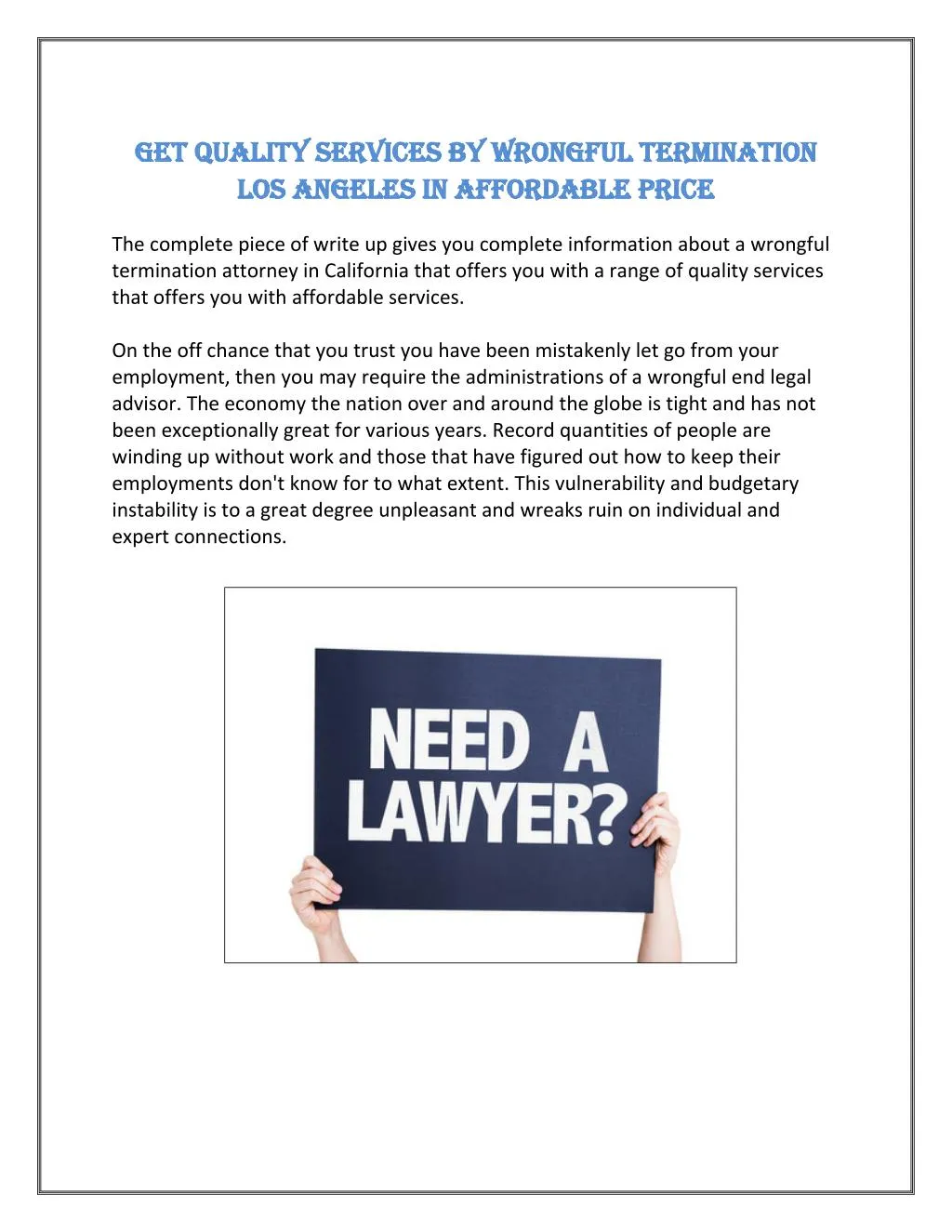 get quality services by wrongful termination