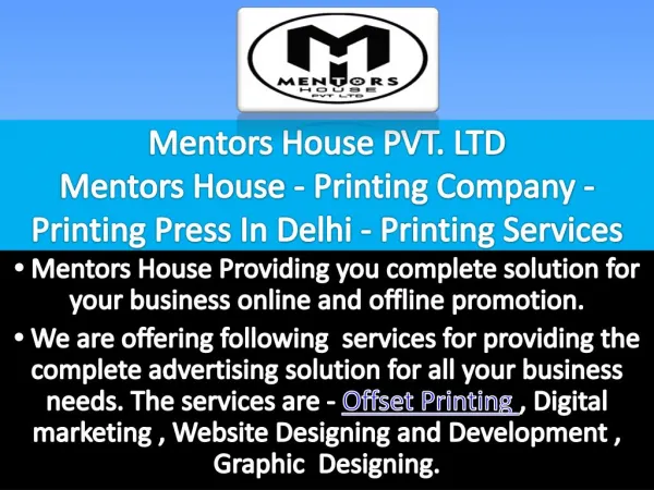 Printing Company - Printing Services In Delhi - MentorsHouse
