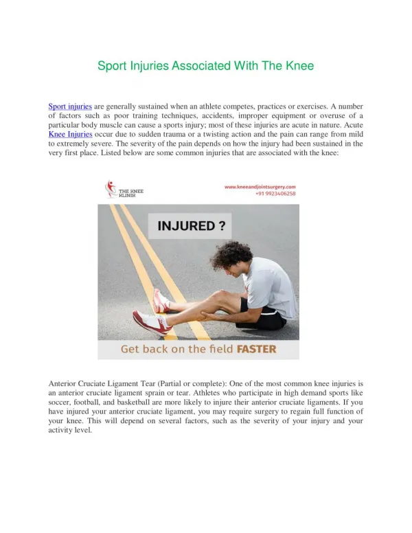 Sports injuries treatment in Pune | The Knee Klinik