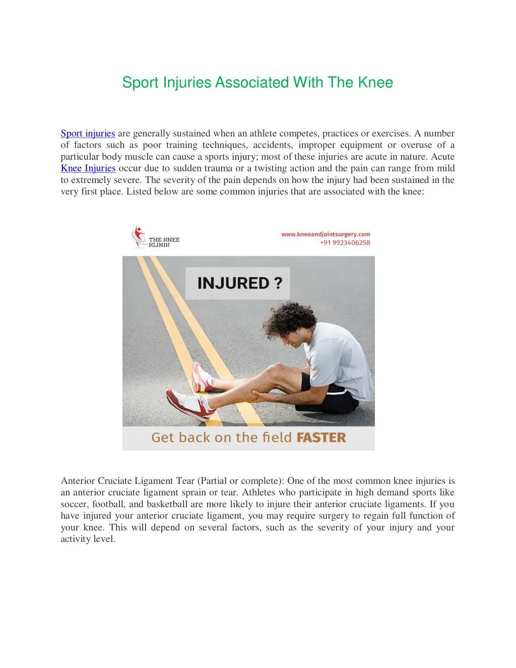 sport injuries associated with the knee