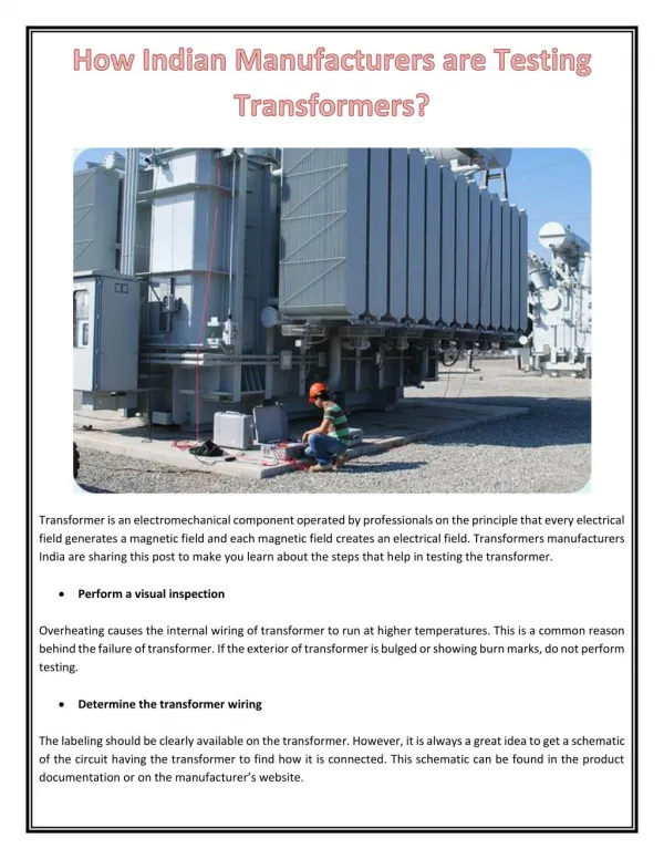 How Indian Manufacturers are Testing Transformers?