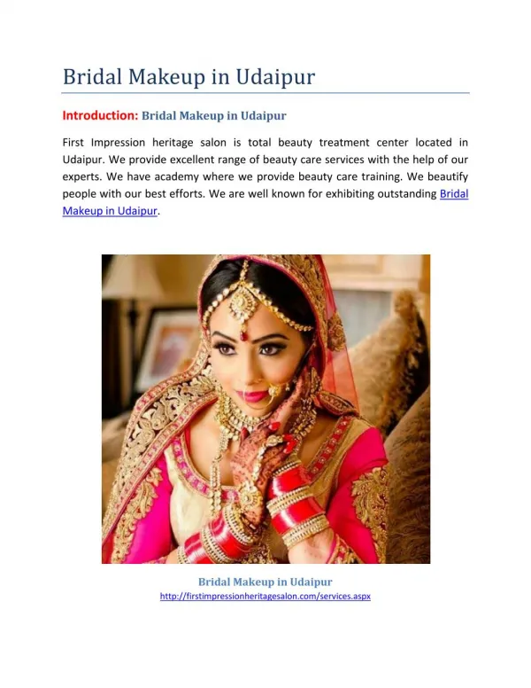 Bridal Makeup in Udaipur-First Impression