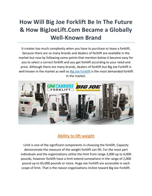 How Will Big Joe Forklift Be In The Future & How BigJoeLift.Com Became a Globally Well-Known Brand