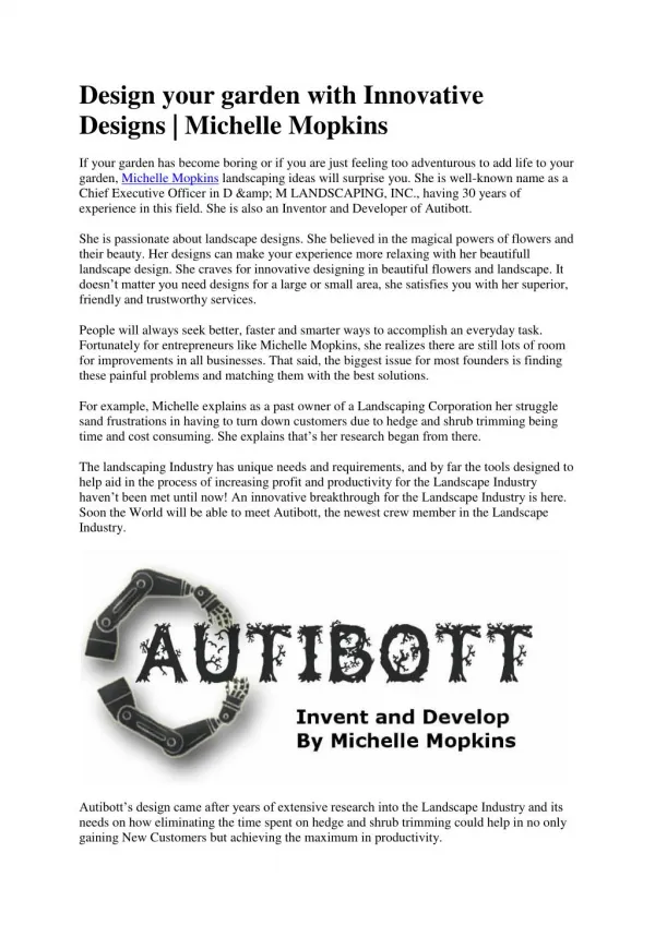 Recuperate Landscape Designs with New Invention AutiBott | Mopkins