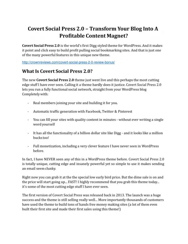 Covert Social Press 2.0 Review & (Secret) $22,300 bonus